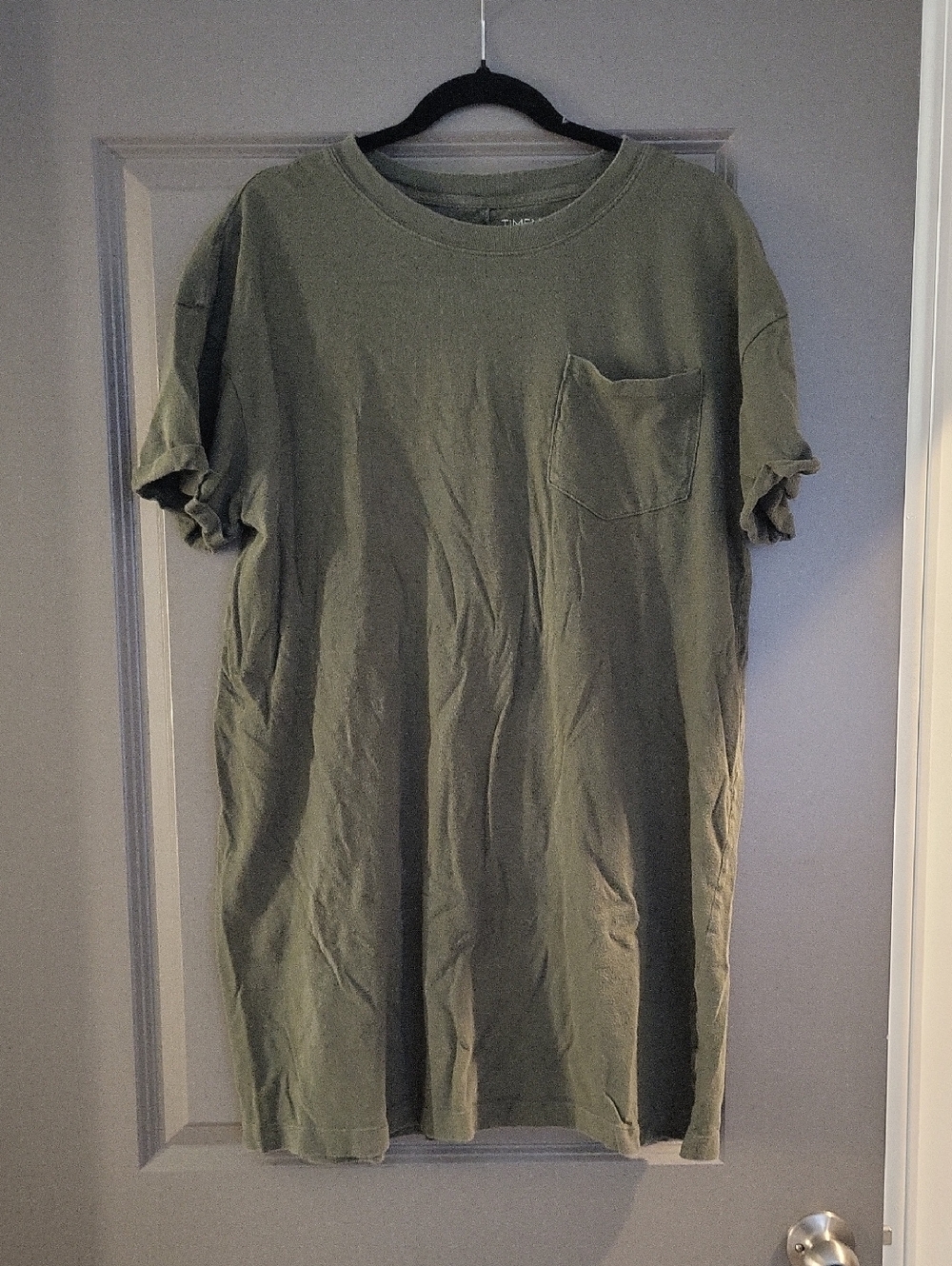 Women's Olive Green Pocket Crew Neck T-Shirt Dress